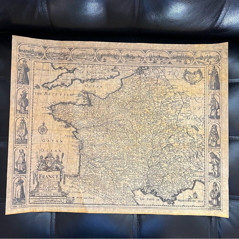 John Speed Map of France 1626 Reproduction 19x15 Vintage-Style Antique Map Print